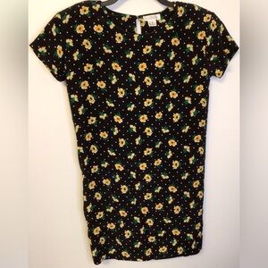 Vintage Y2K Ann Taylor black yellow floral dress with shoulder pads size 2